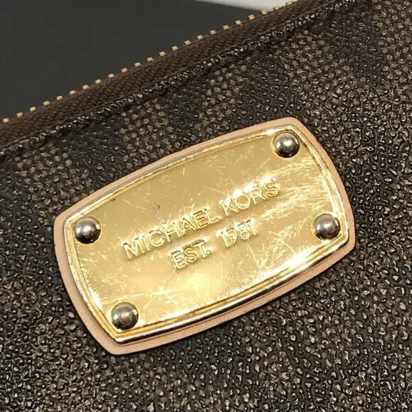 Michael Kors Jet Set Brown MK Signature Logo Large Zip Wallet Clutch - Picture 5 of 16